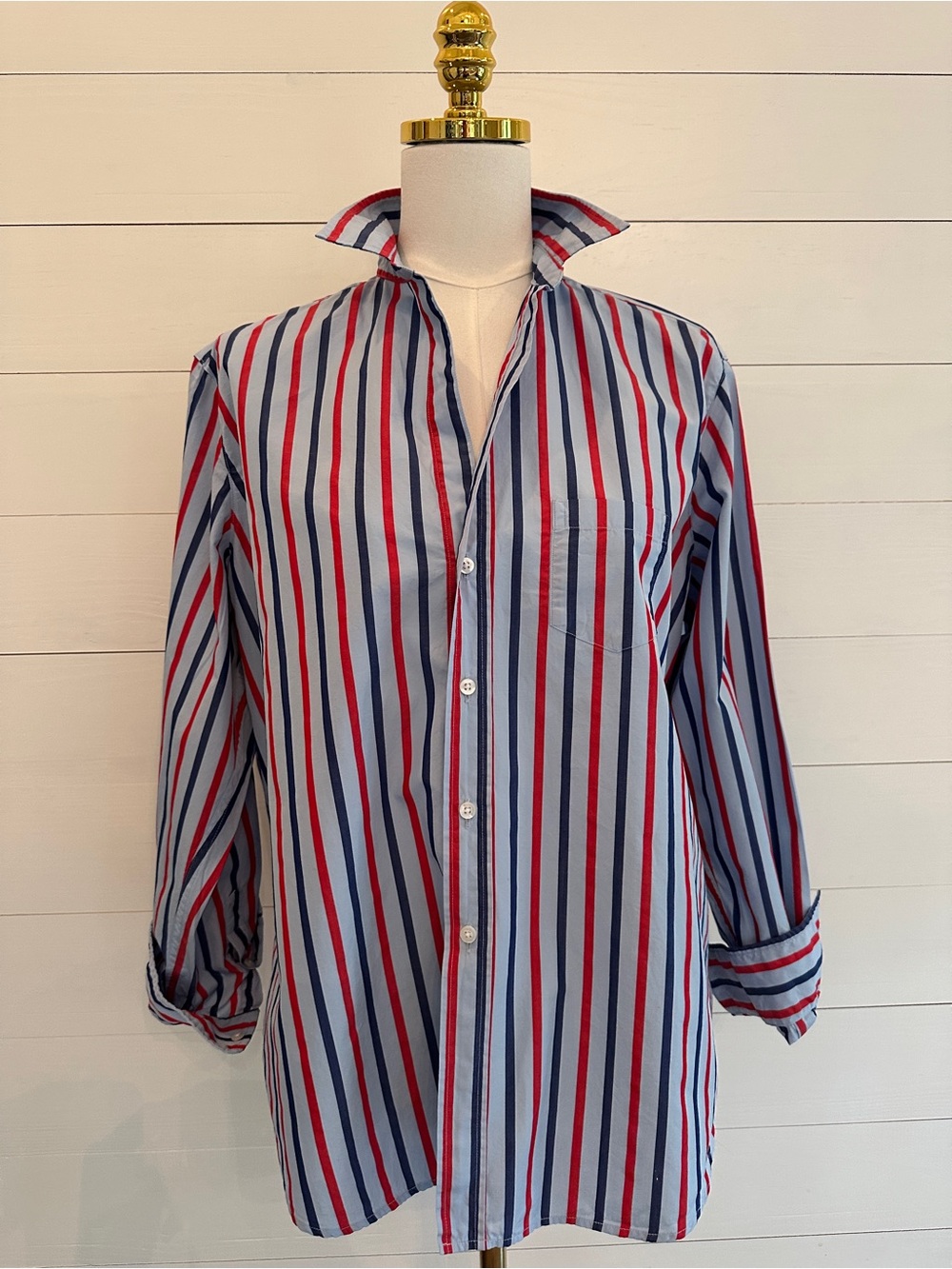 Frank & Eileen Women’s Elieen Long Sleeve Striped Shirt in Blue & Red